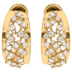 Boucles d
oreilles composées de diamants naturels de 1,3 carat SI/H, taille ronde et brillante, or jaune 14 carats