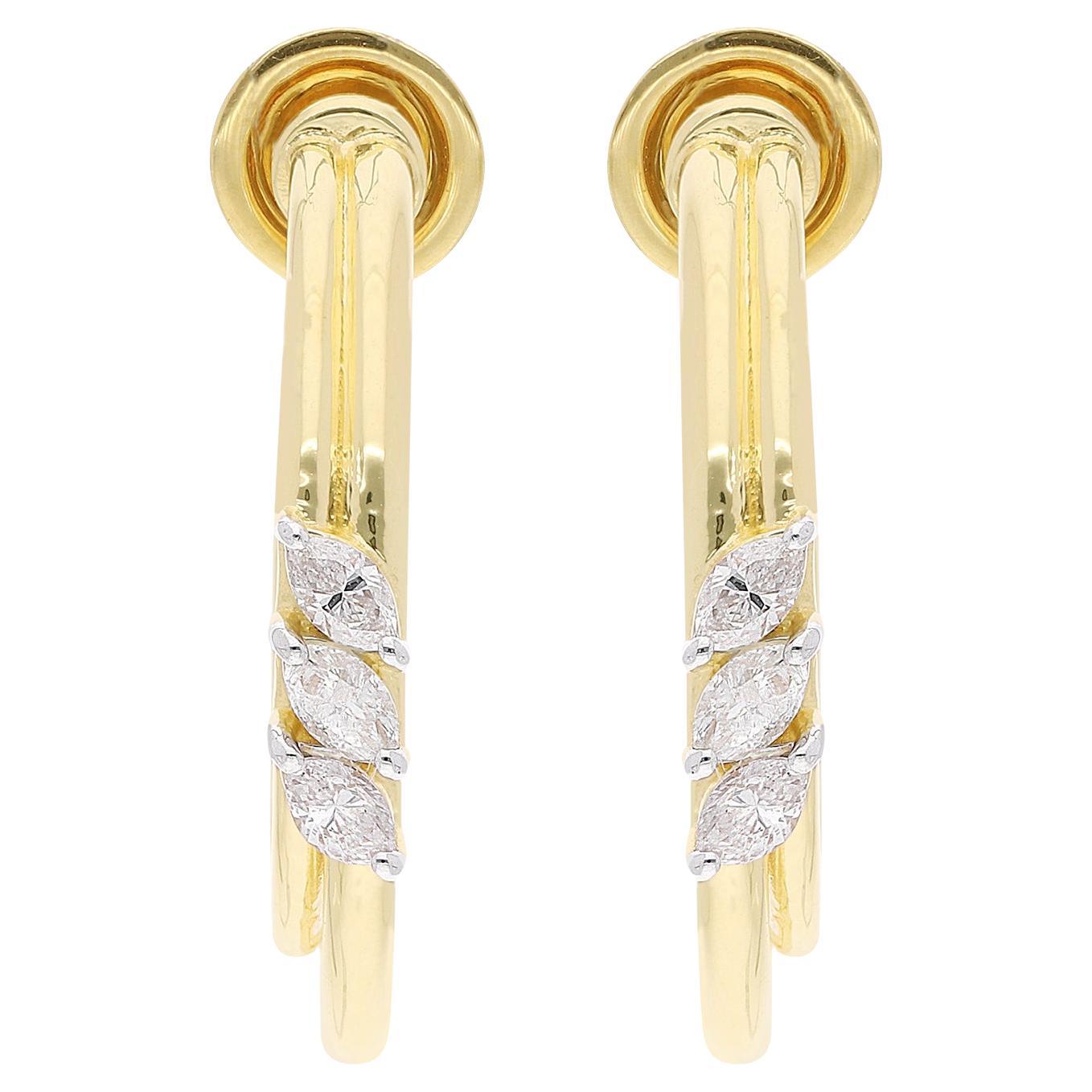 0.55 Ct. SI Clarity HI Color Marquise Diamond Hoop Earrings 18 Karat Yellow Gold