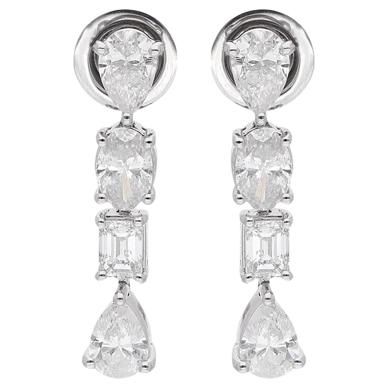 2.3 Carat Pear
Emerald Cut Diamond Dangle Earrings 14 Karat White Gold Jewelry