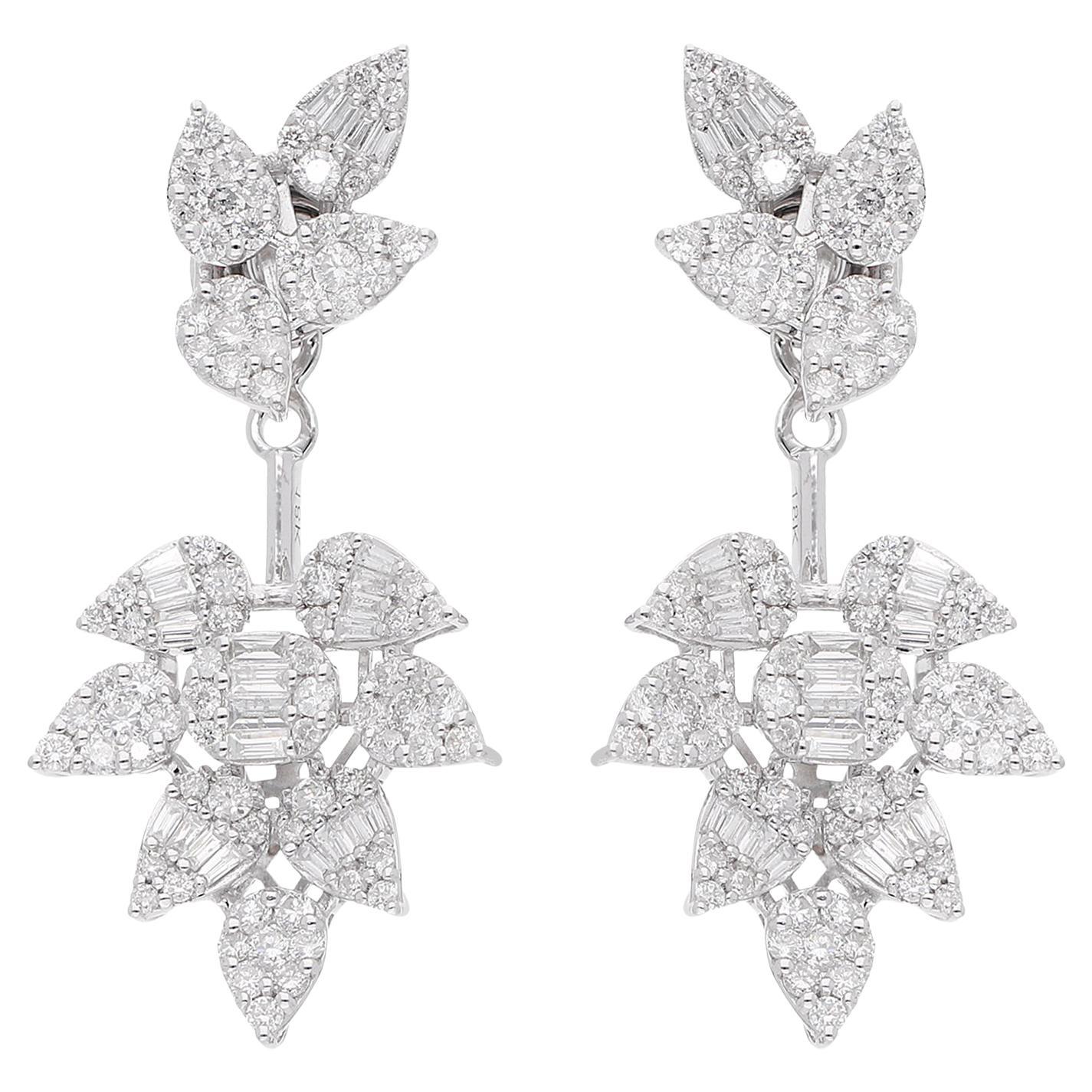 2,55 Karat SI Reinheit HI Farbe Diamant Blatt Jacke Ohrringe 18 Karat Weißgold im Angebot