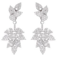 2.55 Carat SI Clarity HI Color Diamond Leaf Jacket Earrings 18 Karat White Gold