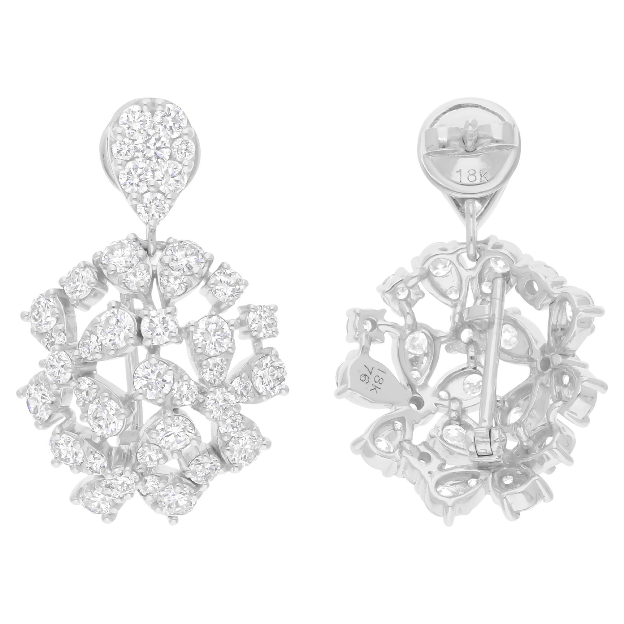 Orecchini pendenti con diamanti reali da 5,31 carati SI Clarity HI Color Oro bianco 18 carati