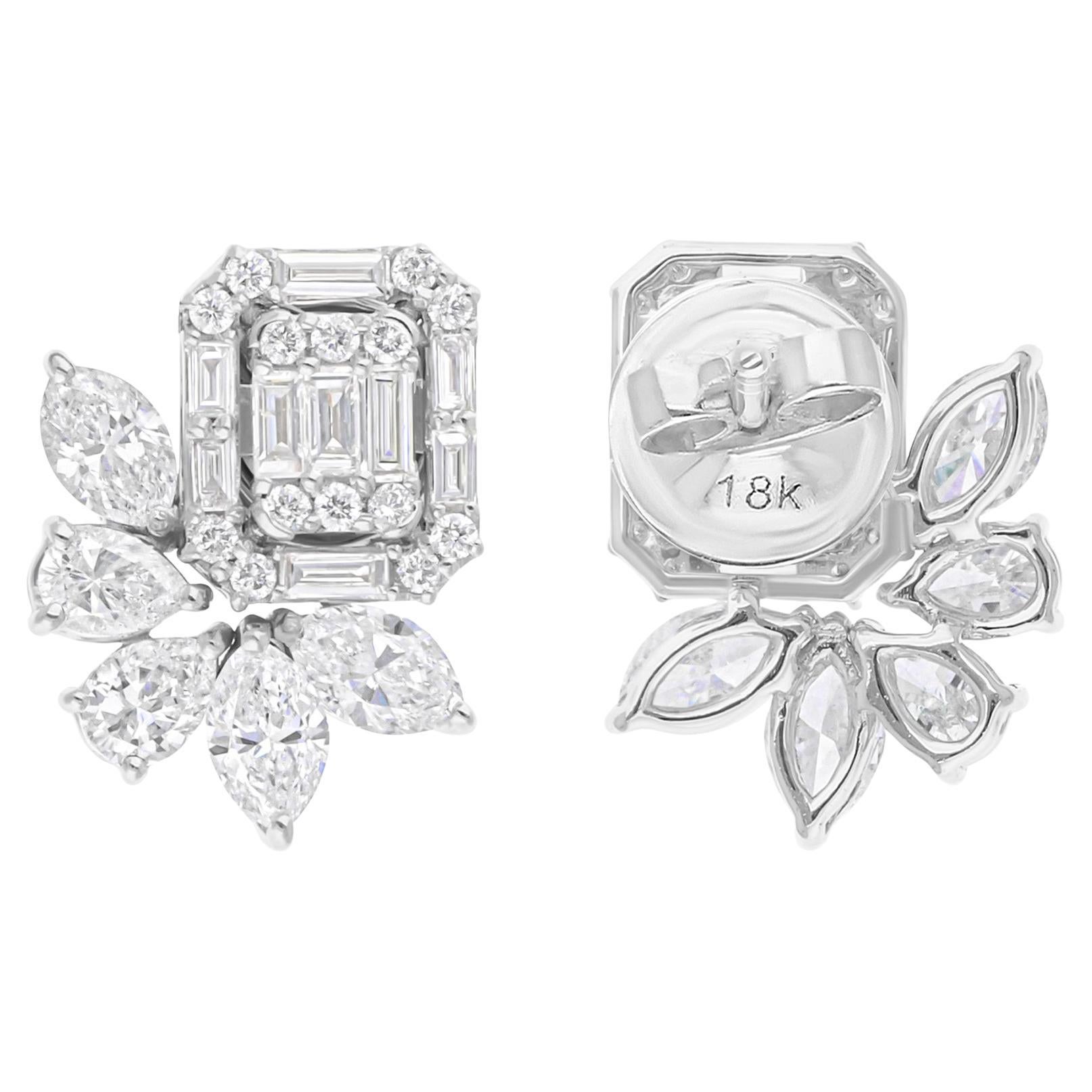 Orecchini di diamanti baguette naturali da 2,15 carati SI/H Gioielli in oro bianco 14 carati