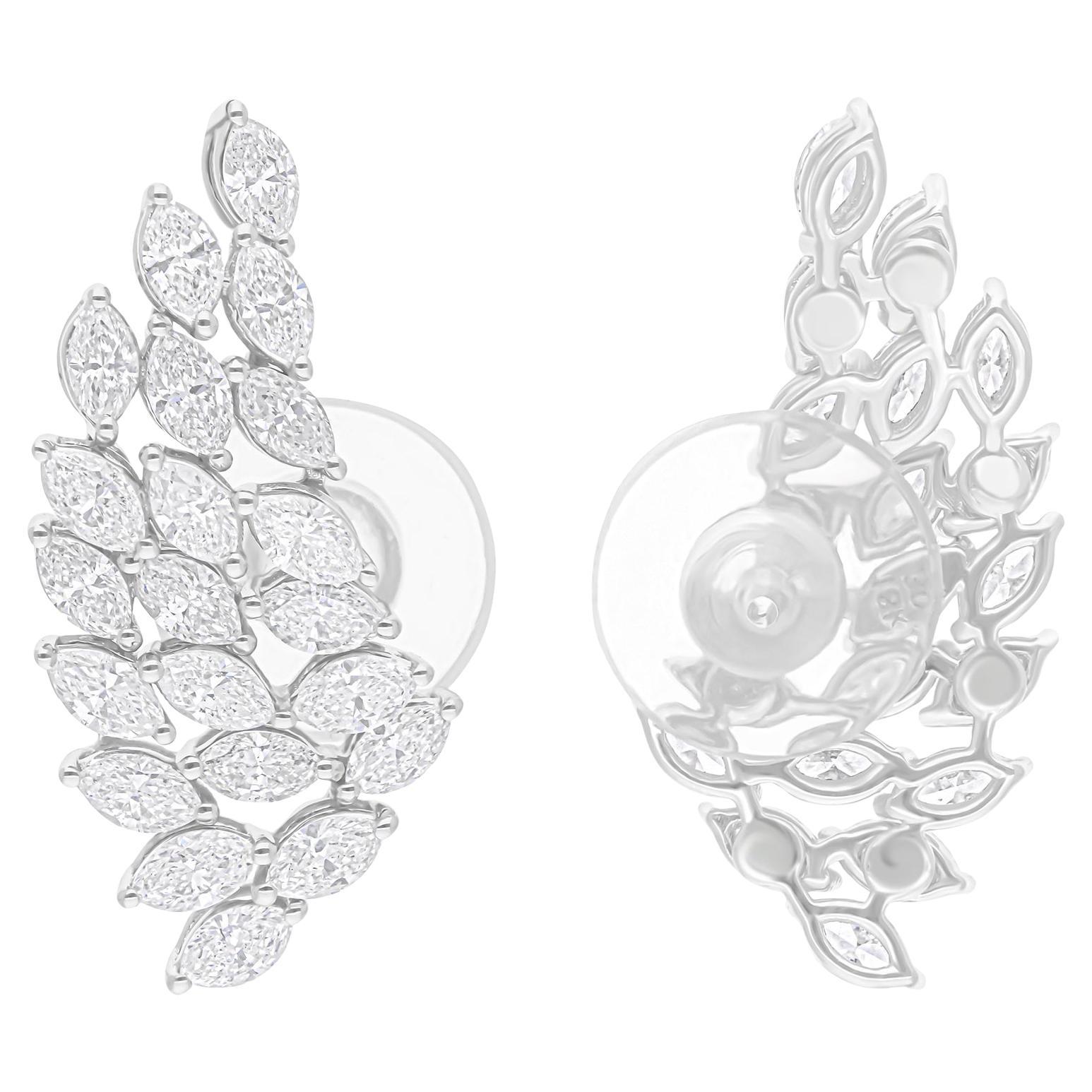 Boucles d
oreilles en or blanc 18 carats avec diamants marquises naturels de 2,60 carats SI/H