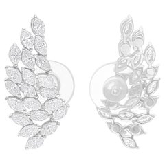Boucles d
oreilles en or blanc 18 carats avec diamants marquises naturels de 2,60 carats SI/H