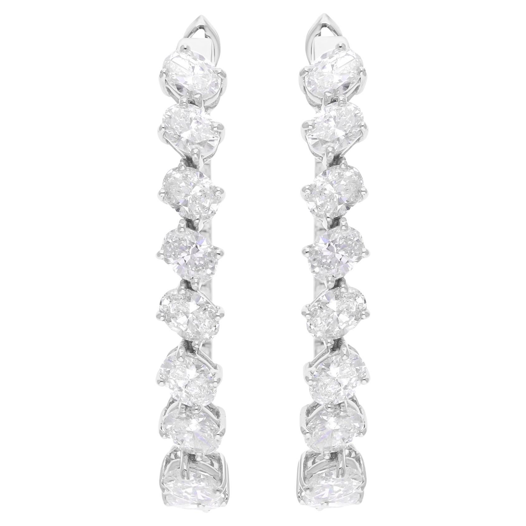 Pendientes de diamantes talla brillante redonda oval SI/H de 2,96 quilates y 14 quilates de oro blanco en venta