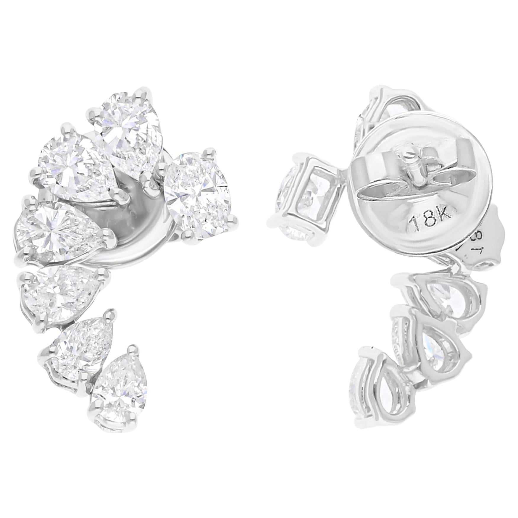 1.98 Carat SI/H Oval Pear Brilliant Cut Diamond Earrings 18 Karat White Gold