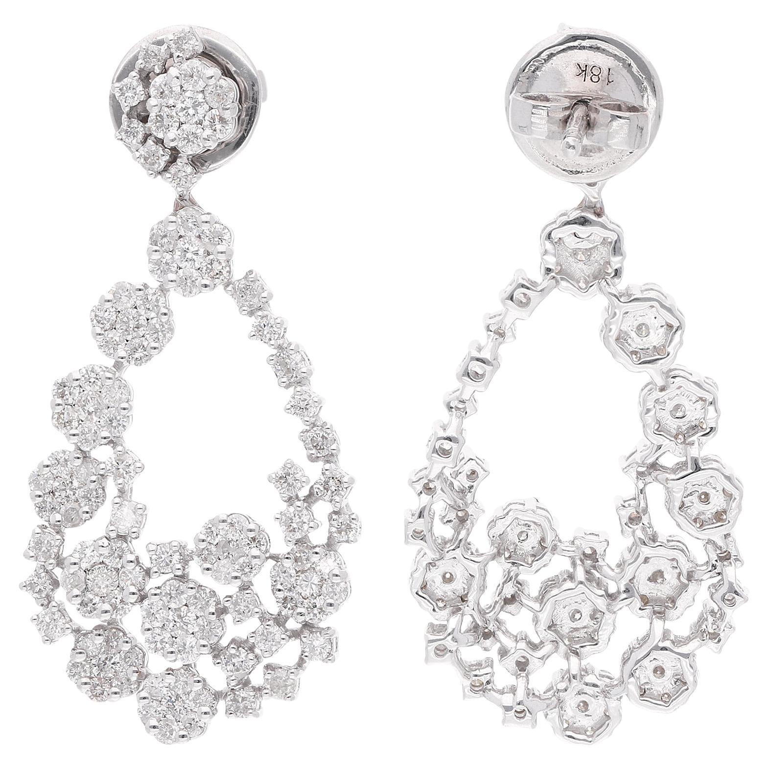 Orecchini pendenti con diamanti da 2,35 carati SI Clarity HI Color Oro bianco 14 carati