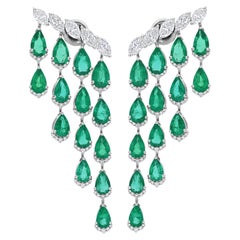 14.98 TCW Zambian Emerald H/SI Marquise Diamond Dangle Earrings 14K White Gold