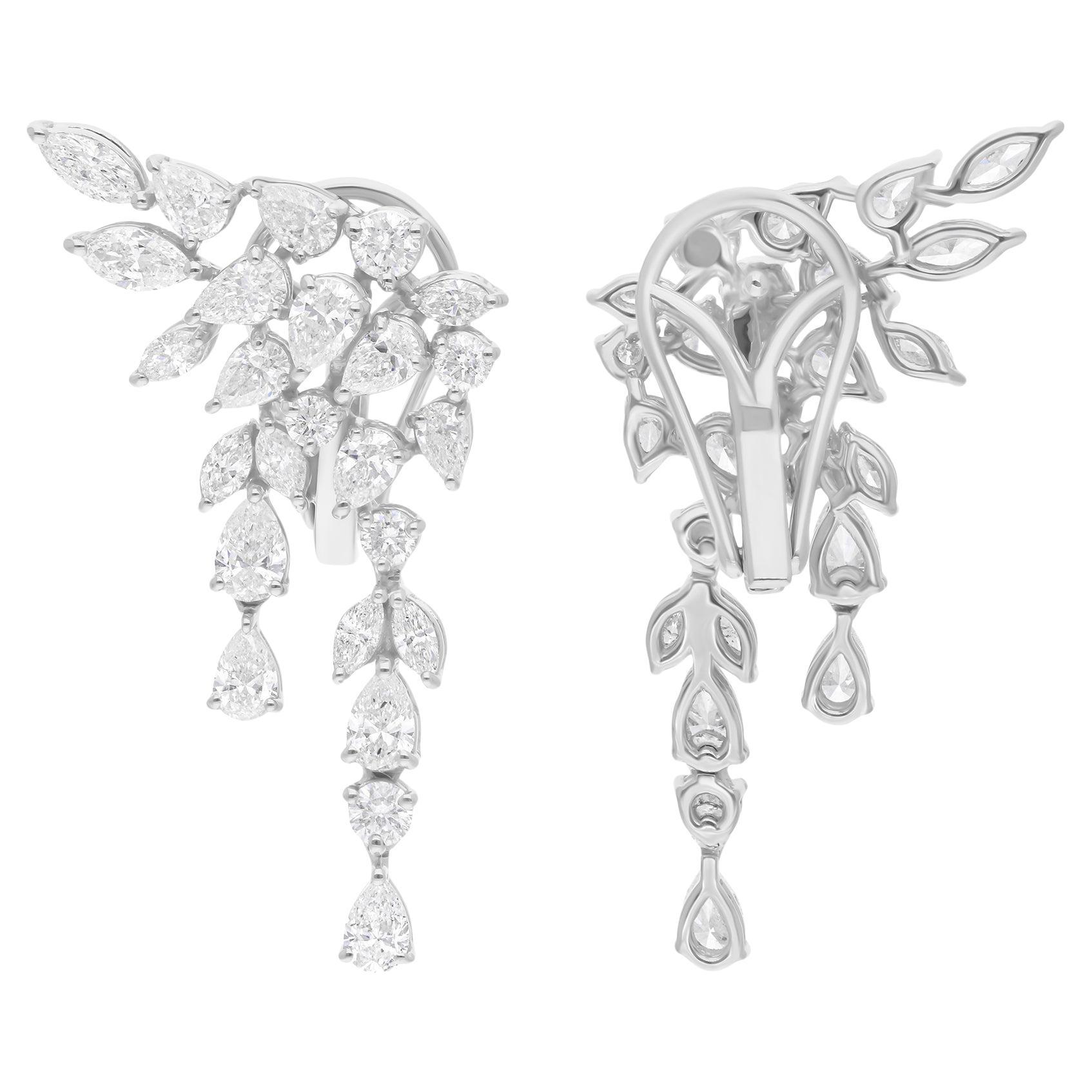 Boucles d
oreilles en or blanc 18 carats avec diamants véritables taille poire marquise 2,90 carats SI/H