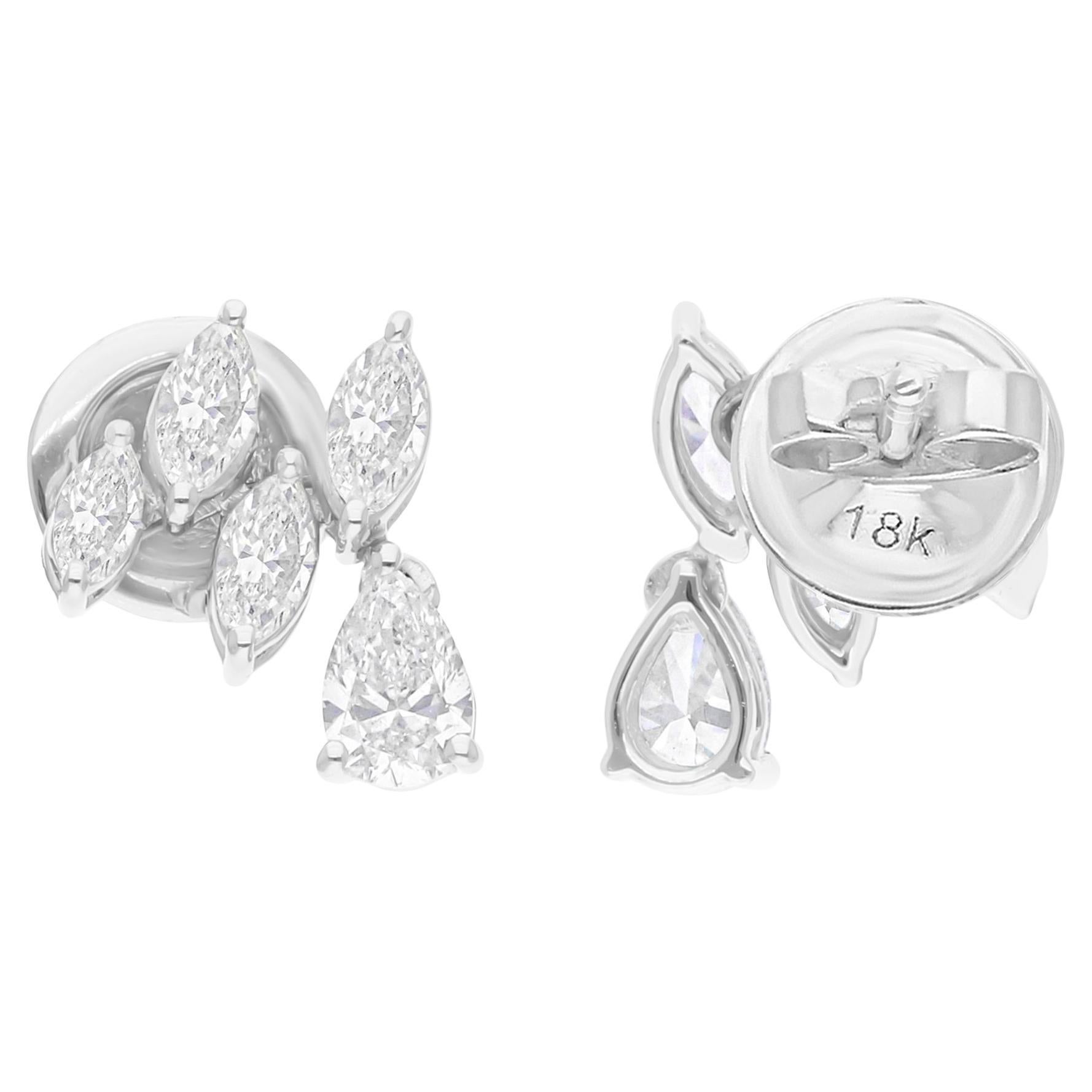 Orecchini di diamanti naturali a pera e marquise da 1,02 carati Gioielli in oro bianco 14 carati