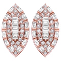 Natural 0.6 Carat SI/H Baguette Diamond Stud Earrings 14 Karat Rose Gold Jewelry