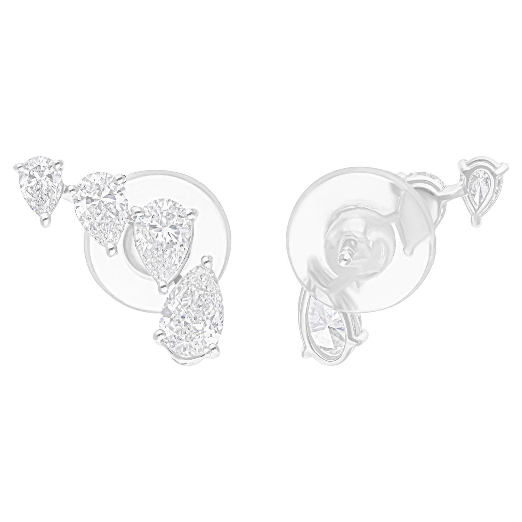 2.30 Carat SI/H Pear Brilliant Cut Diamond Earrings 18 Karat White Gold Jewelry