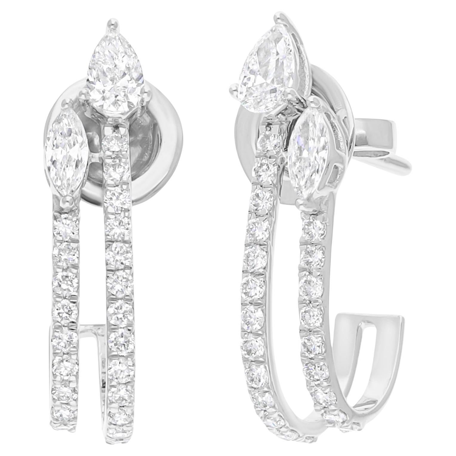 Boucles d'oreilles en or blanc 18 carats avec diamants ronds taille poire de 1,02 carat SI/H