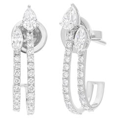 Boucles d'oreilles en or blanc 18 carats avec diamants ronds taille poire de 1,02 carat SI/H