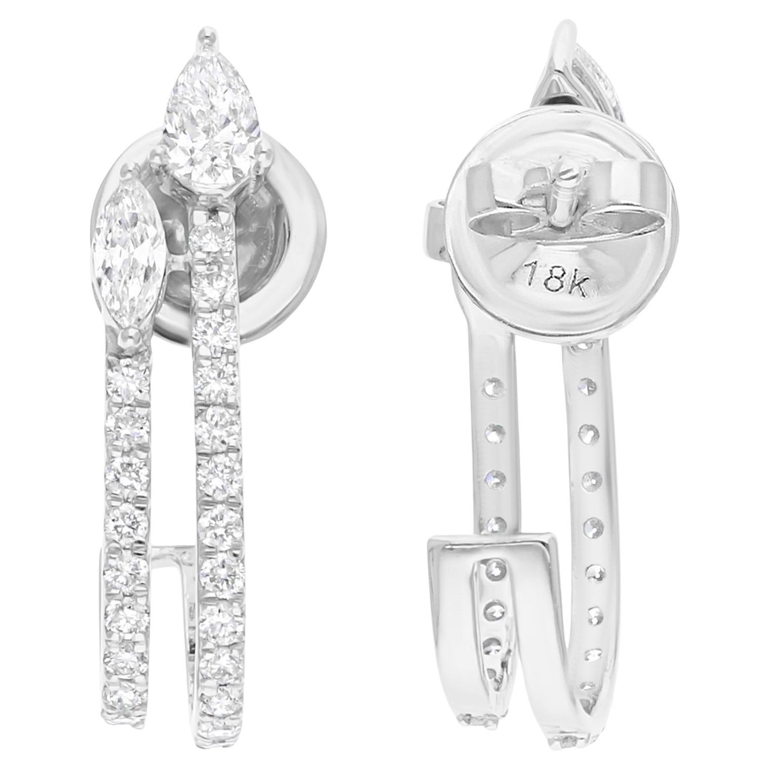 Boucles d'oreilles en or blanc 14 carats avec diamants ronds taille poire de 1,02 carat SI/H