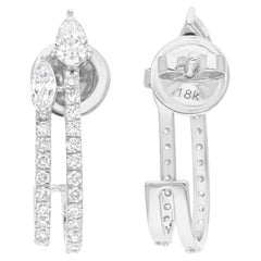 Boucles d'oreilles en or blanc 14 carats avec diamants ronds taille poire de 1,02 carat SI/H