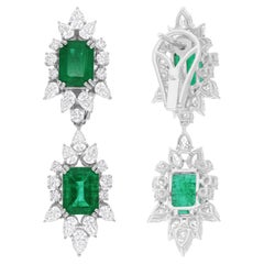 Nature Emeraude Zambienne Dangle Earrings SI/H Diamond 14 Karat White Gold Jewelry