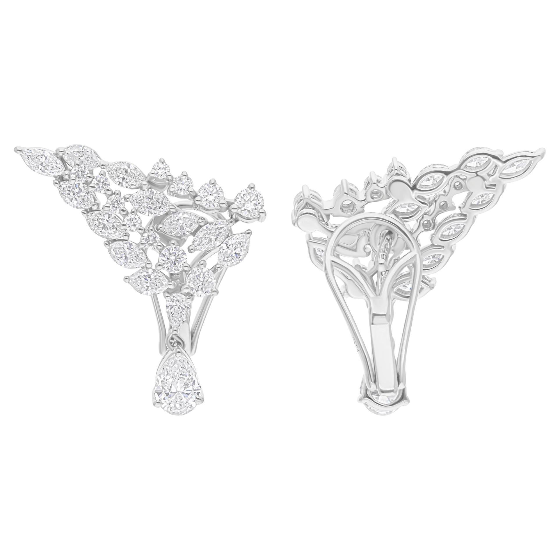 2.78 Carat SI/H Marquise Pear Round Diamond Earrings 18 Karat White Gold Jewelry For Sale