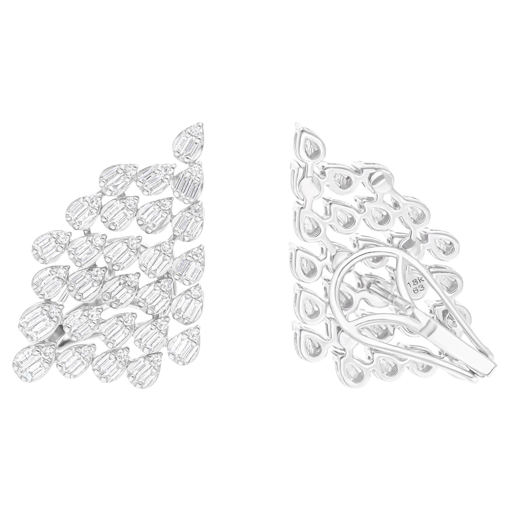 Orecchini di diamanti baguette naturali da 1,40 carati SI/H Gioielli in oro bianco 18 carati