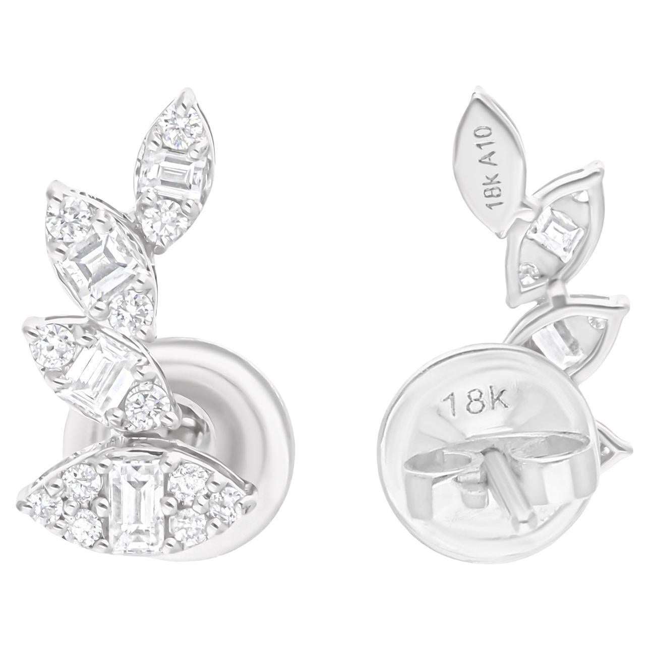 0,60 Karat SI/H Baguette-Ohrringe aus 14 Karat Weißgold mit runden Diamanten, feiner Schmuck