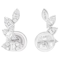 0.60 Carat SI/H Baguette Round Diamond Earrings 14 Karat White Gold Fine Jewelry