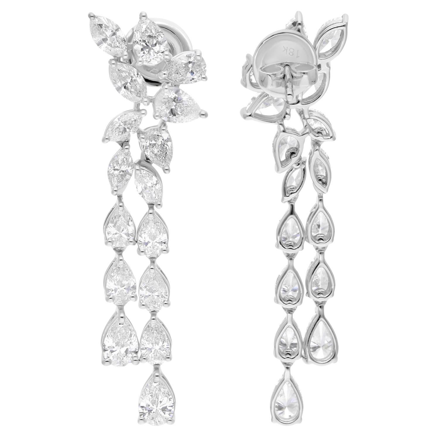 Pendants d'oreilles en or blanc 14 carats avec diamants taille poire marquise de 5 carats certifiés SGL en vente