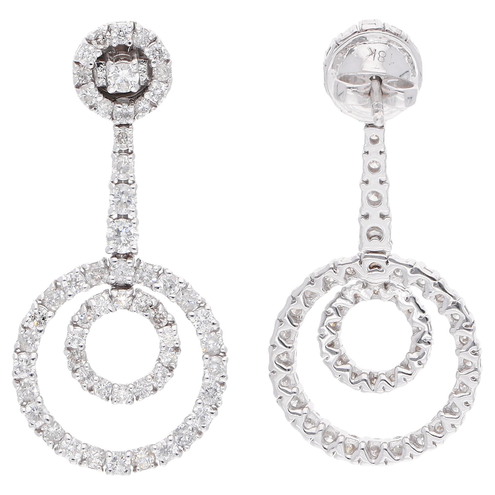 2 Karat SI Reinheit HI Farbe Diamant Kreis Ohrhänger 14 Karat Weißgold