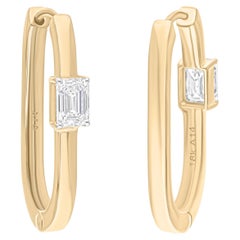 Natürlicher 0,81 Karat SI/H Diamant-Creolen aus 14 Karat Gelbgold mit Smaragdschliff