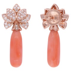 Koralle Edelstein Ohrringe Diamant 14 Karat Rose Gold Handmade Fine Jewelry