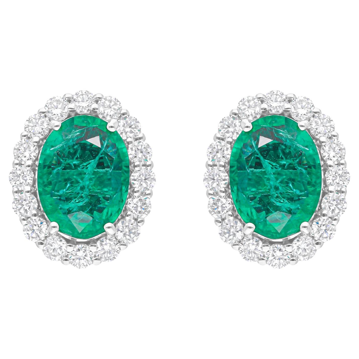 Pendientes de oro blanco de 18 quilates con esmeralda de Zambia SI/H Diamante