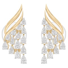 Real 1 Carat SI/H Pear Shape Diamond Earrings 18 Karat Yellow White Gold Jewelry