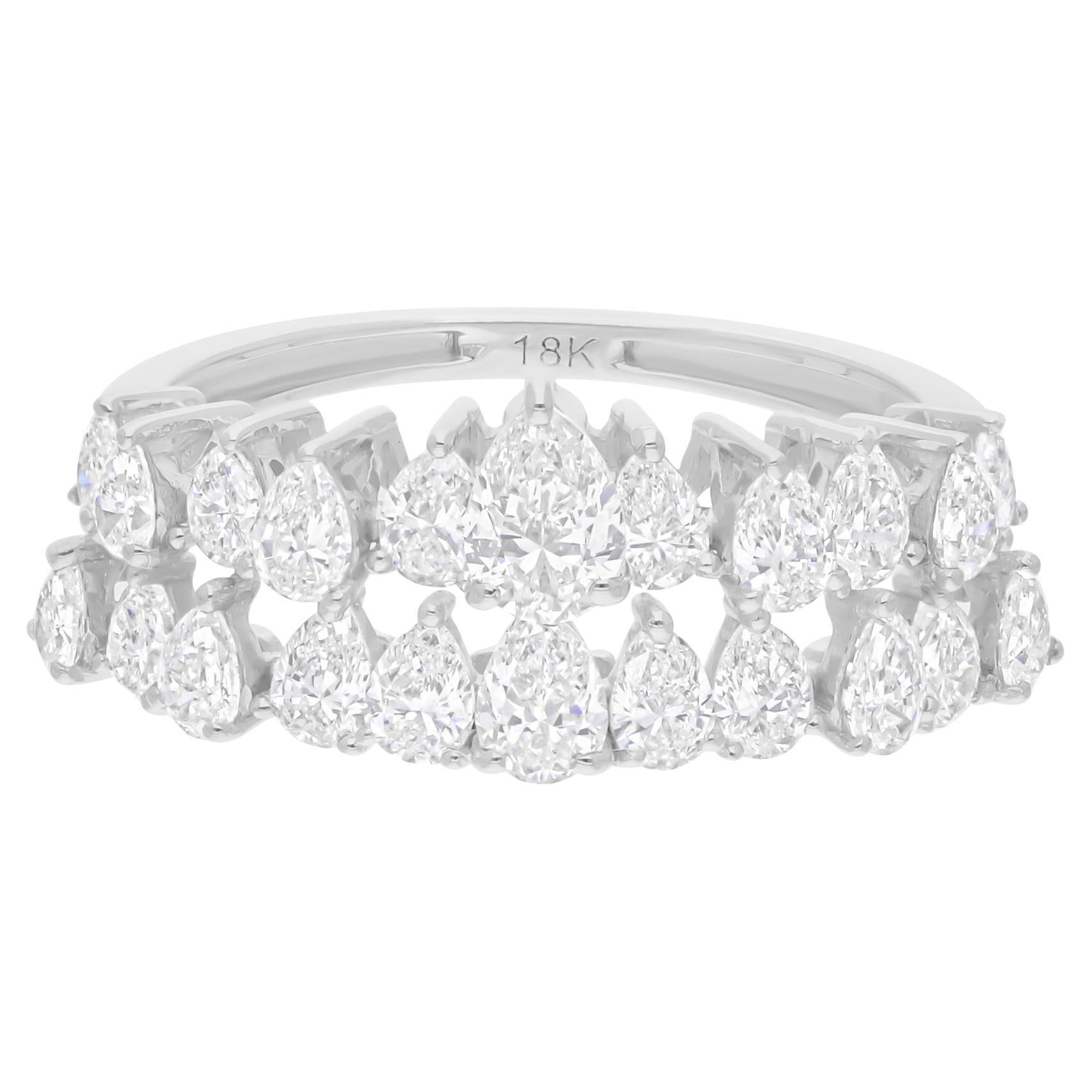 Anillo de diamantes naturales en forma de pera de 1,69 quilates SI/H Oro blanco de 14 quilates Joyería fina