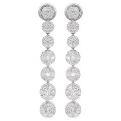 Longues boucles d
oreilles pendantes en or blanc 14 carats avec diamants pavés de 3,2 carats, fabrication artisanale