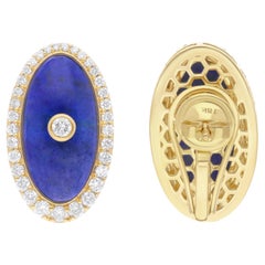 Orecchini ovali in pietra Lapis naturale SI/H Diamante Gioielli in oro giallo 14 carati