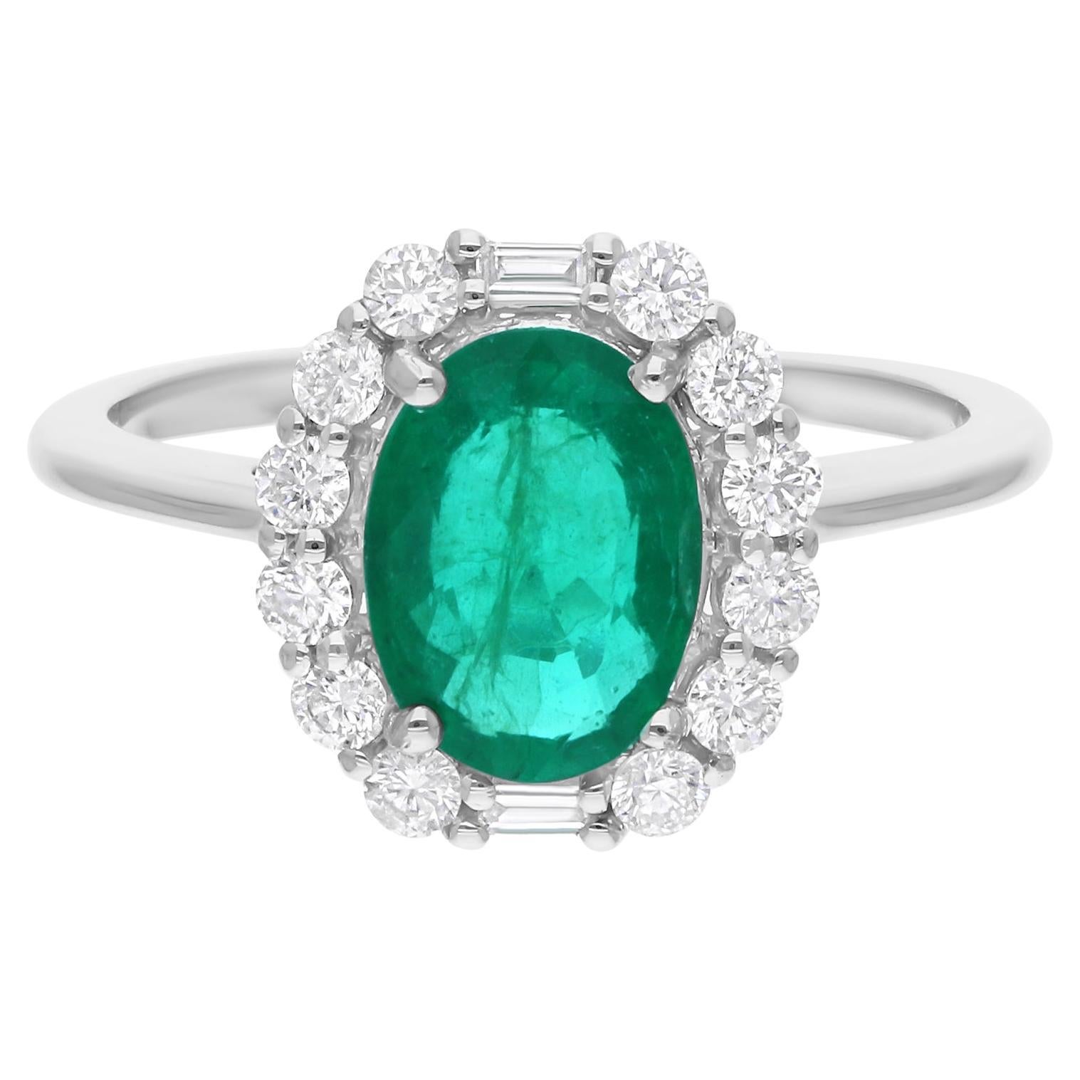 Sambia Smaragd Edelstein Cocktail Ring SI/H Diamant 14 Karat Weißgold Schmuck im Angebot