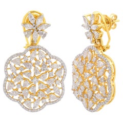 5,76 ct SI/HI Orecchini pendenti con diamanti tondi e marquise a forma di pera in oro giallo 14 carati