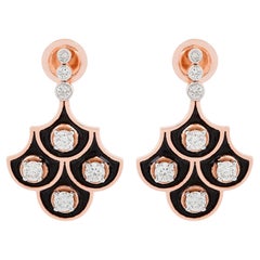 0,7 Carati SI Chiarezza HI Colore Diamante Smalto Nero Orecchini a Penzolo Oro Rosa 14k