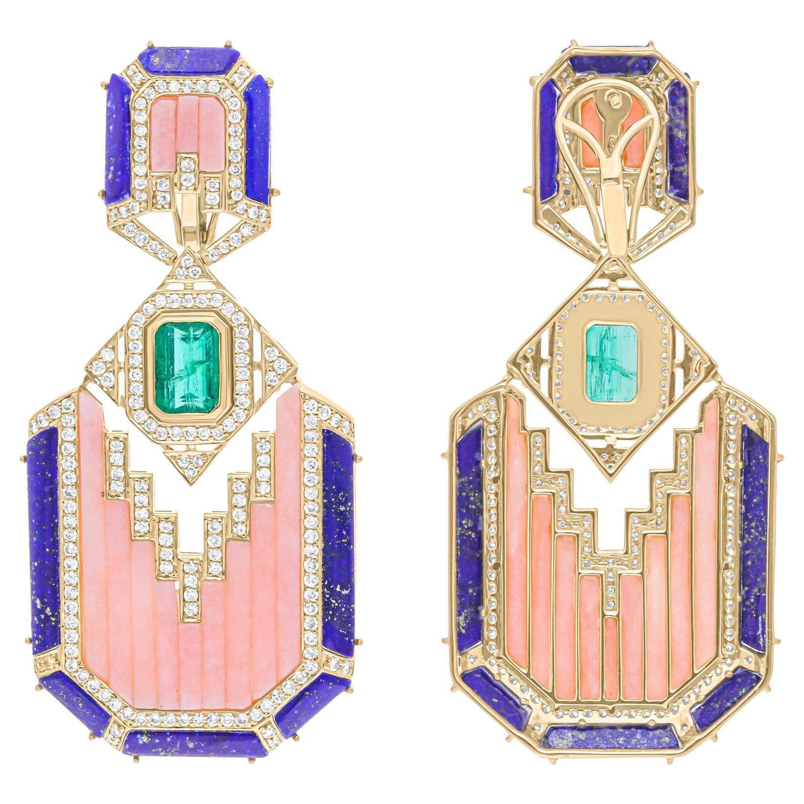 Boucles d
oreilles Lapis nacre rose Boucles d
oreilles Emeraude Diamant Or jaune 14k