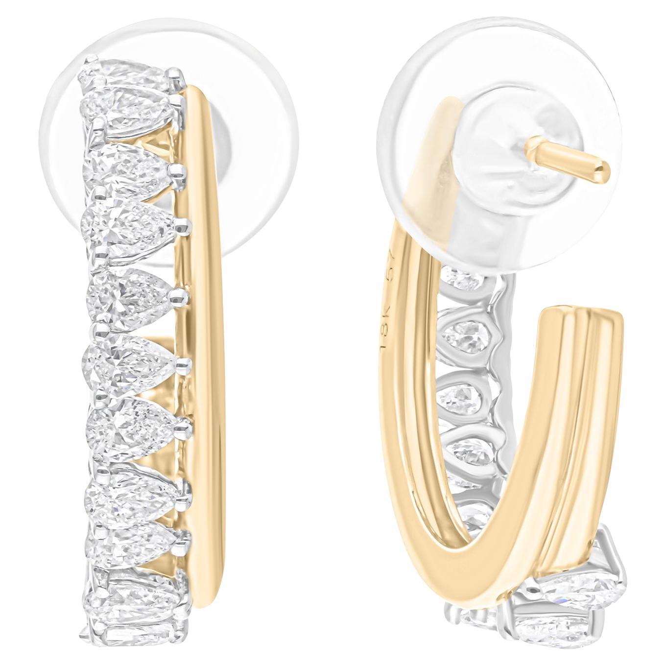 2 Carati SI/H Pear Brilliante Cut Diamond Hoop Earrings 14 Karat White Yellow Gold in vendita