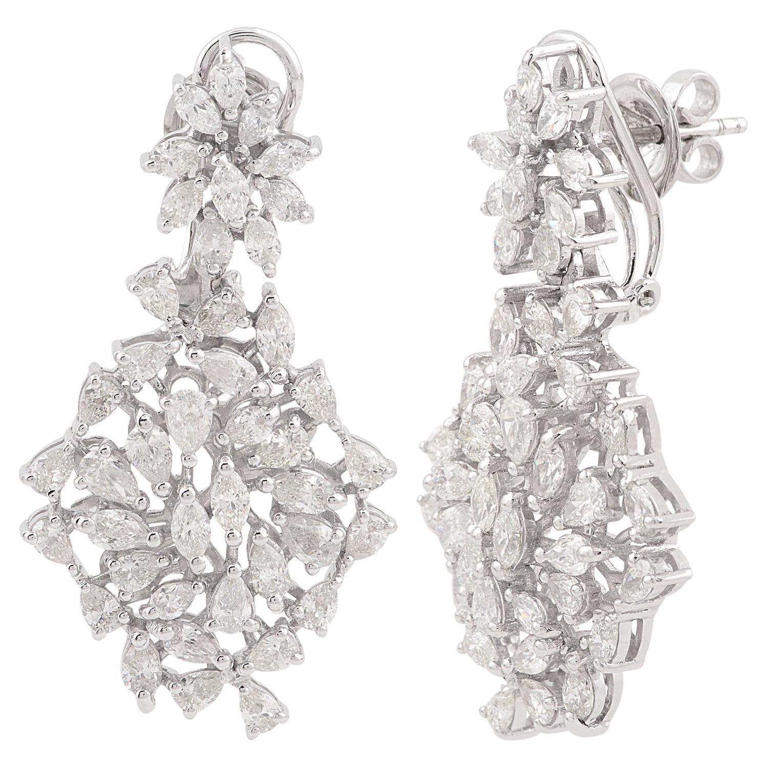 Real SI/HI Pear Marquise Diamond Cluster Earrings 14 Karat White Gold 4.60 Ct. For Sale