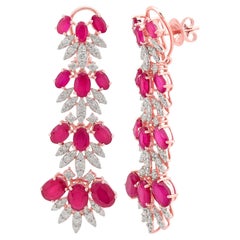 Orecchini pendenti con pietra rossa lavorata Diamante Oro rosa 18 carati Gioielli di pregio