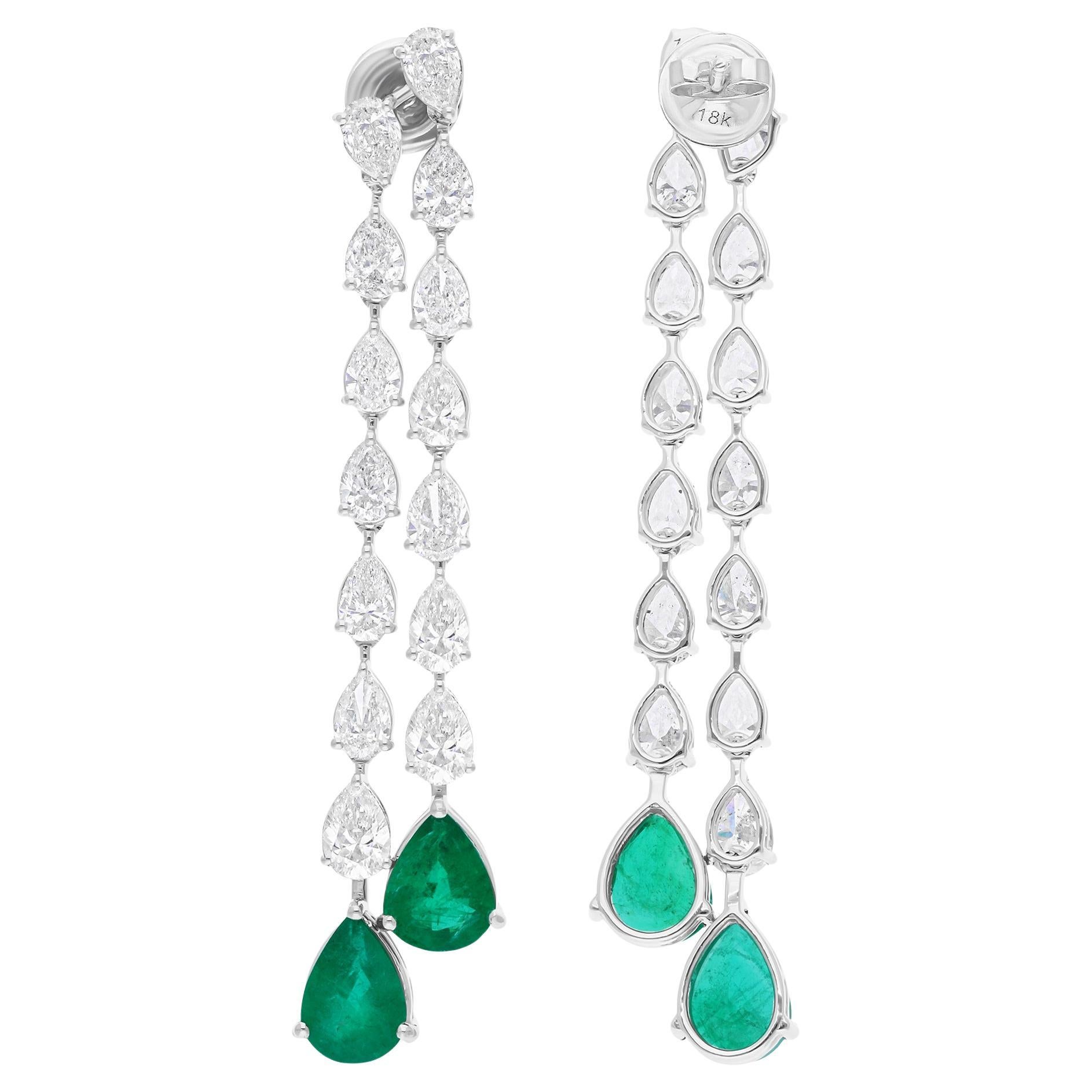 Boucles d
oreilles Emeraude poire de Zambie Diamant SI/H Or blanc 14 carats