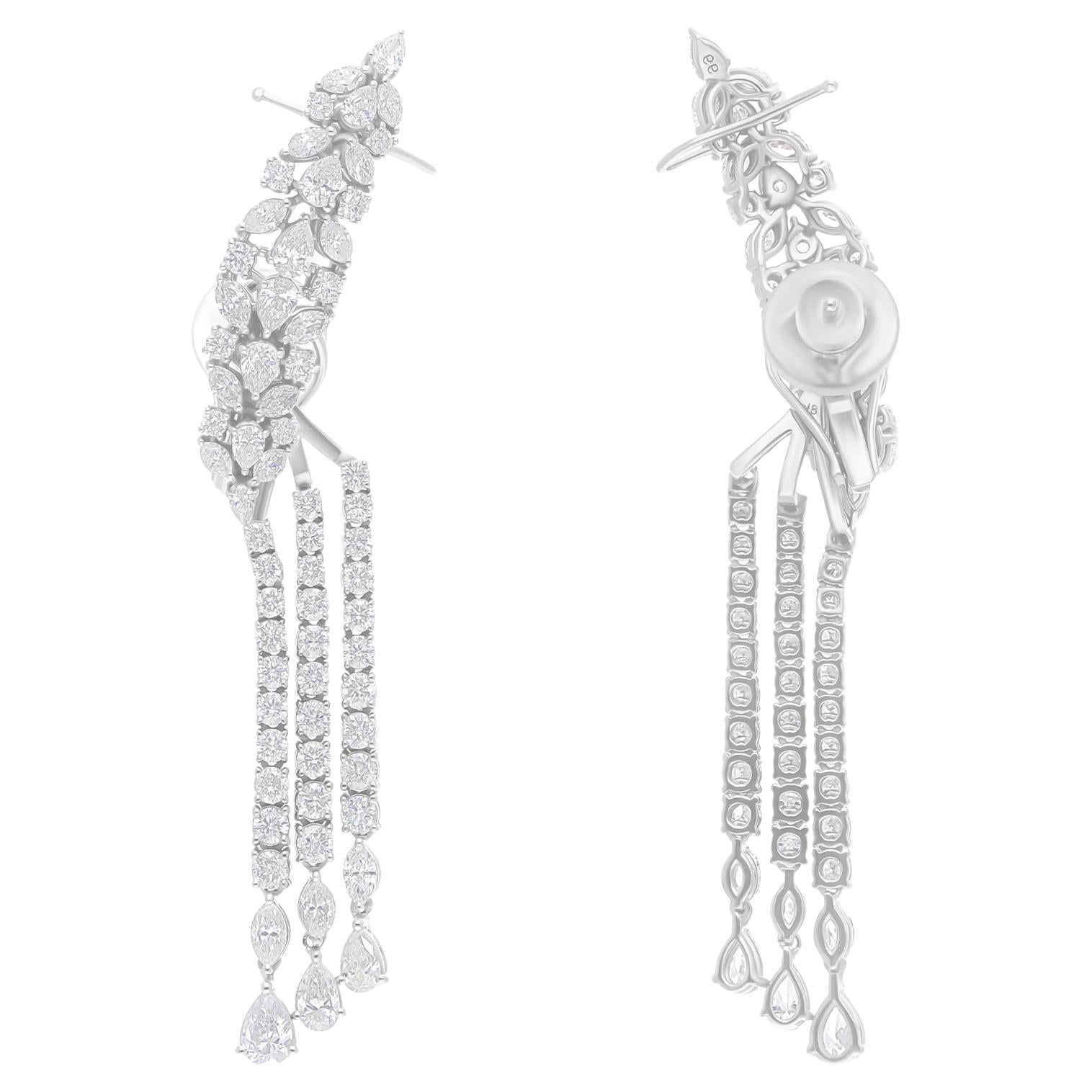 Pendientes de diamantes naturales multiforma SI/H de 7,48 quilates Joyas de oro blanco de 14 quilates