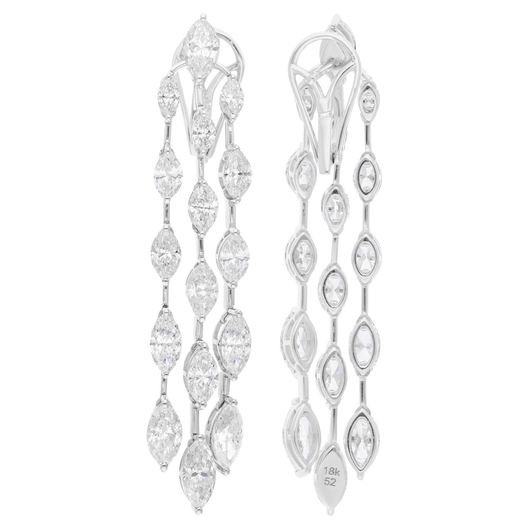 Boucles d
oreilles chandelier en or blanc 14 carats avec diamants marquises de 10,53 carats SI/H