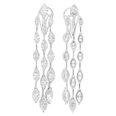 Boucles d
oreilles chandelier en or blanc 14 carats avec diamants marquises de 10,53 carats SI/H