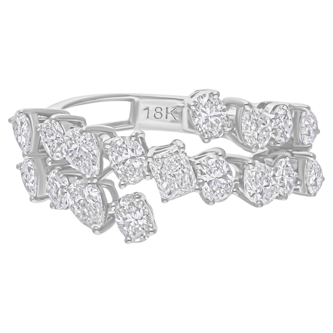 Anillo de diamantes multiforma SI/H de 1,87 quilates Oro blanco de 14 quilates Joyería hecha a mano en venta