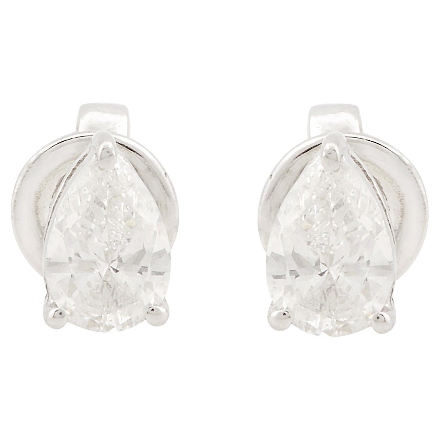 0.62 Carat SI/H Pear Shape Diamond Stud Earrings 10 Karat White Gold Jewelry