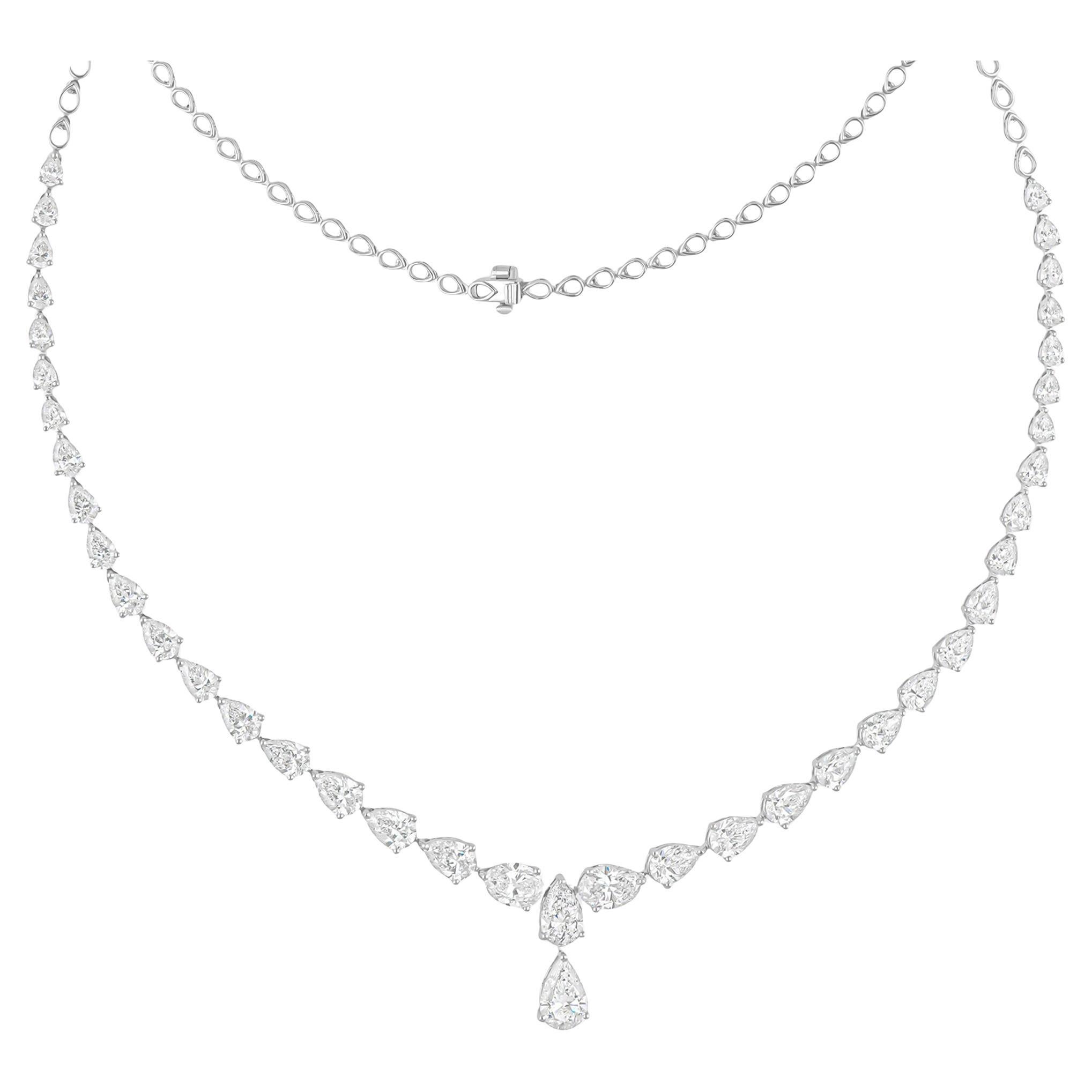 Véritable collier de diamants de 13,49 carats, taille poire et brillant, en or blanc 18 carats