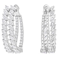 Créoles en or blanc 18 carats avec diamants ronds marquises de 3,15 carats SI/H